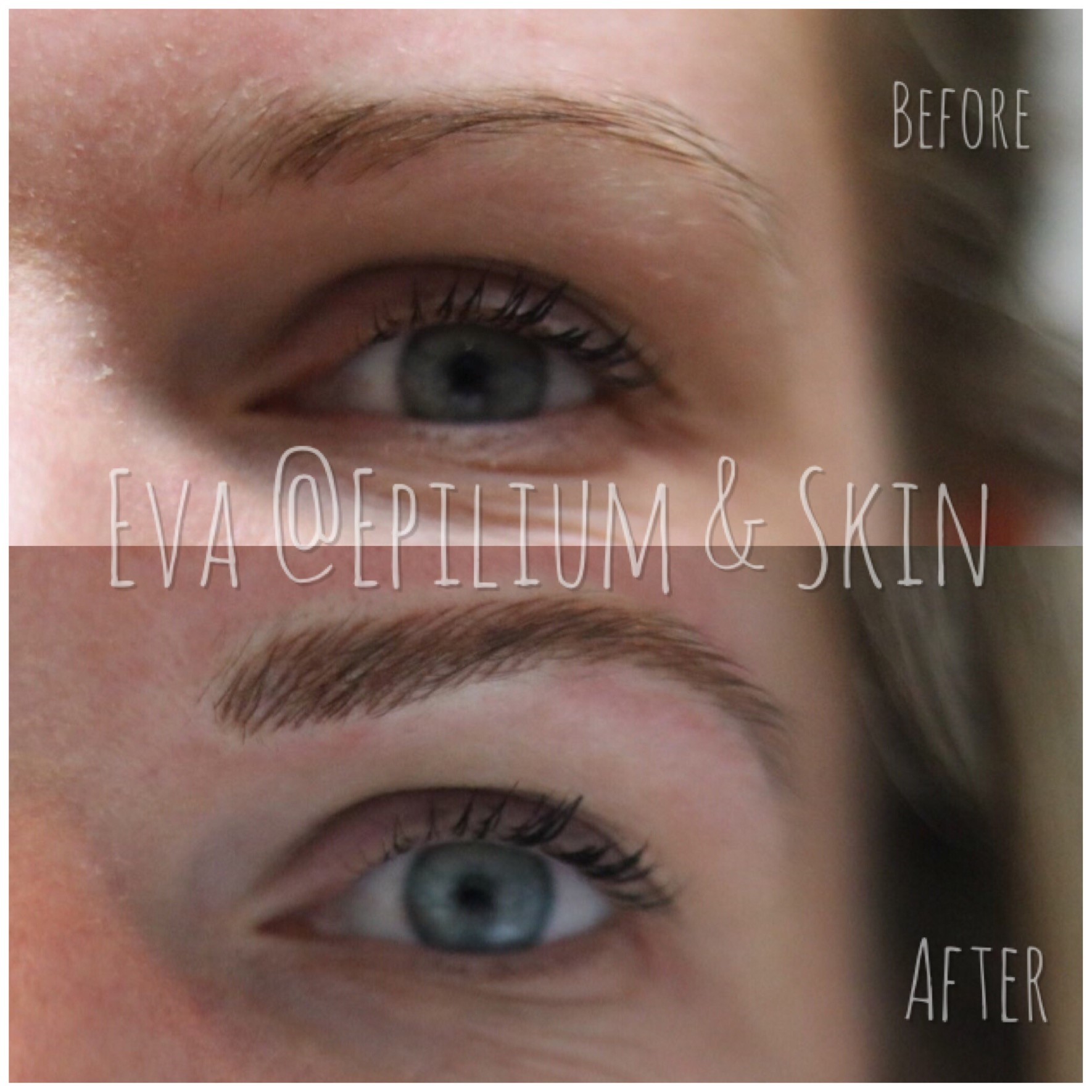 Before and after woman's eyebrows after microblading micropigmentation semi permanent Makeup treatment